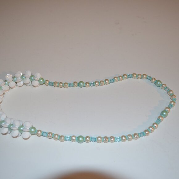 Necklace White & Blue Beads Acrylic Glass Plastic Rubber HomeMade Stretchy 12.5 - Picture 9 of 10